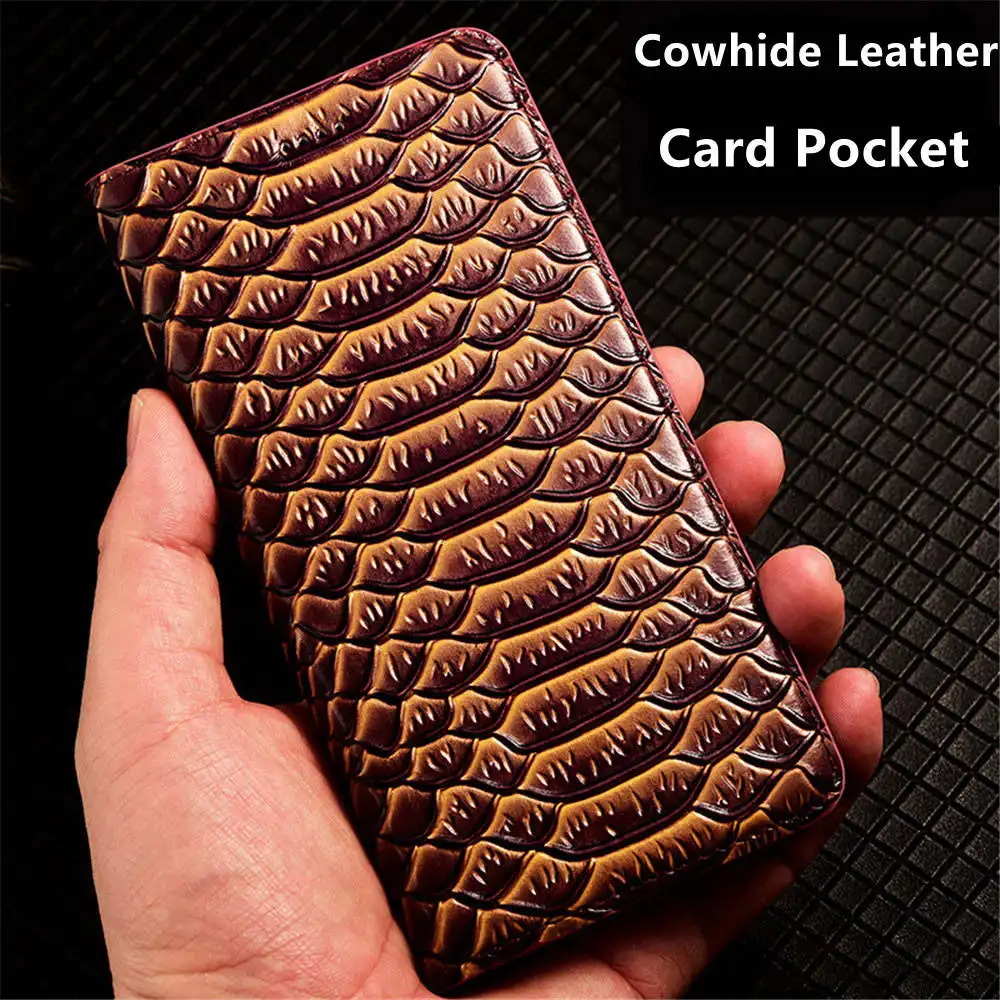 

Colorful Python Pattern Genuine Cowhide Leather Flip Case For Honor Magic3 4 5 6 Pro Card Pocket Business Cover