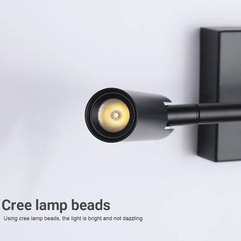 Modern Minimalist Long Rotating Art Wall Lamp Bedroom Bedside Reading Light Living Room Sofa Led Lights Interior Home Decor