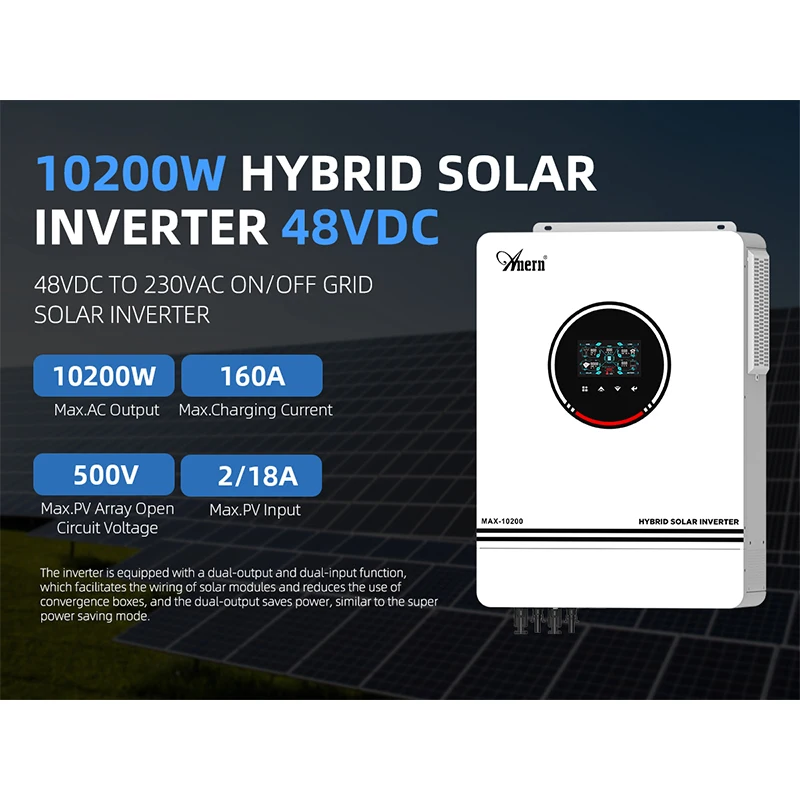 Anern 6.2KW 4.2KW 8.2KW 10.2KW Hybrid Solar Inverter 48V 24V On Grid/Off Grid Solar Inversor MPPT 120A Charger For Max PV 500V