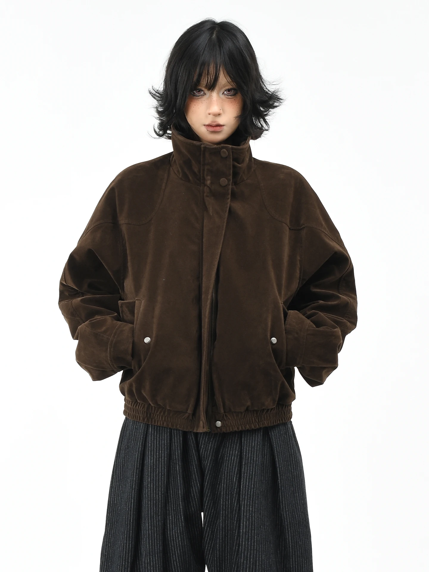 

OV Original American Retro Modern Leather Velvet Warm Outerwear Women Winter Loose ort Workwear Cotton Jaet Polyester Fil...