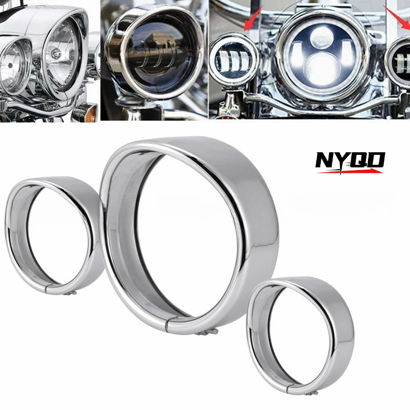 

Motorcycle 7 Inch 、5.75Inch and 4.5Inch Headlight Trim Ring LED Visor Bezel Cover for Bikes