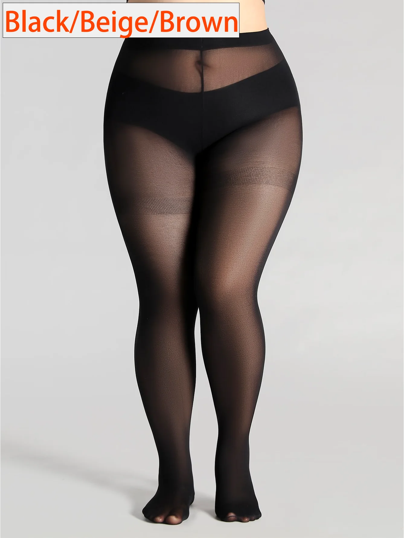 1 Pair Plus Size Sheer Black/Beige/Brown Tights Opaque Top Control Pantyhose