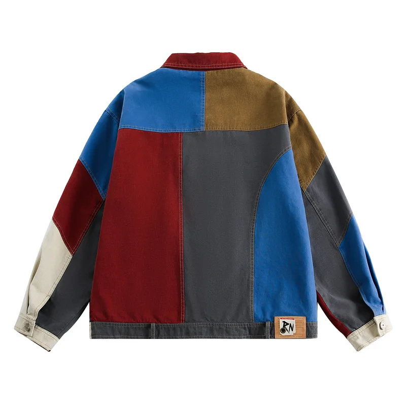 Vintage Color Block Patchwork Denim Jacket Mens Harajuku Y2K Unisex Jeans Jackets 2024 Man Fashion Causal Coats Outwear