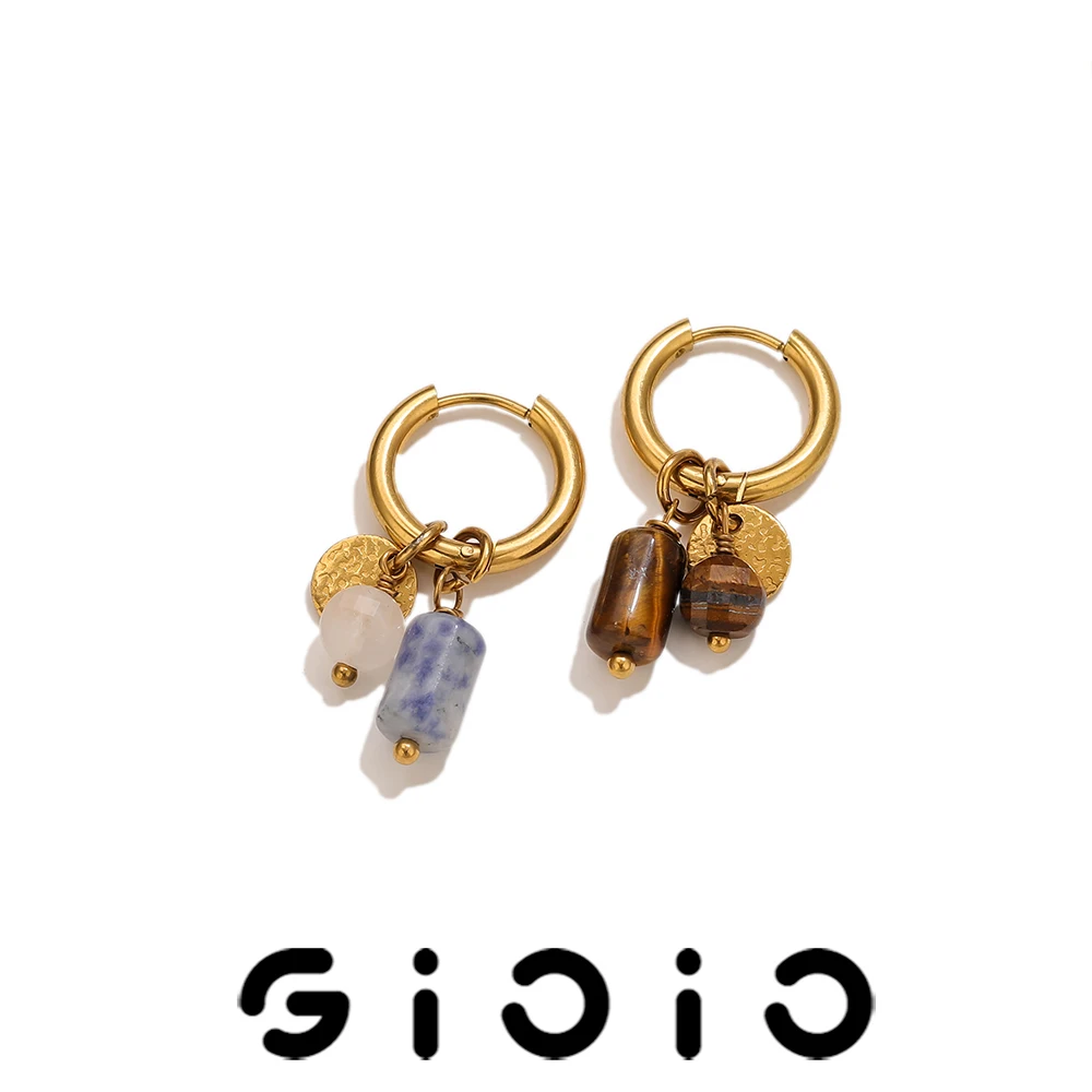 

GIOIO Retro Stainless Steel Natural Stone Pendant Gold-Plated Earrings Women's Autumn Fashion Daily Accessories Trendy Jewelry