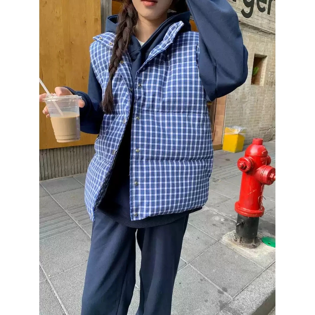 

Осенне-зимняя клетчатая хлопковая верхняя одежда с воротником-стойкой, новое поступление, повседневный свободный женский жилет