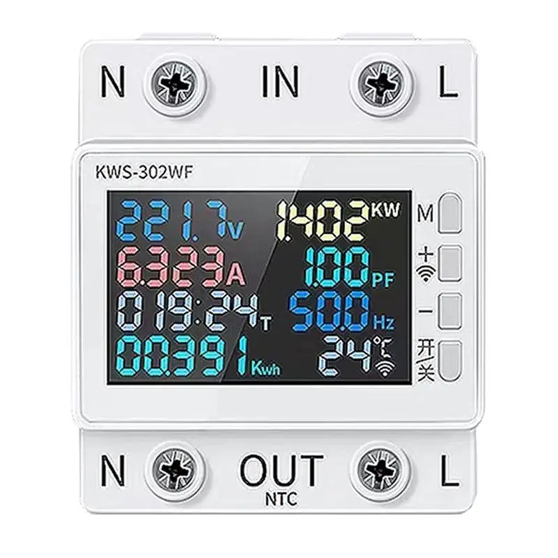 Reliable-Tuya Wifi Power Meter Color Screen 2P Multifunction AC Energy Meter Mobilephone Remotely APP Control 170-300V/63A Durab