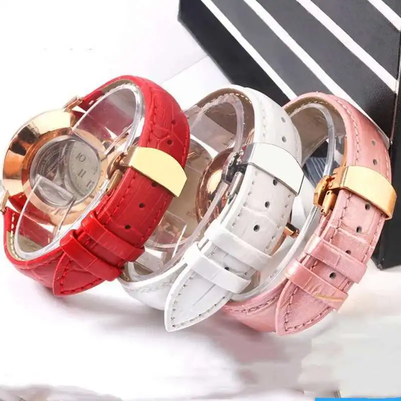 

Universal Genuine Leather Watchband 12Mm-22Mm White Red Pink Calfskin Strap&Deployment Clasp For Quartz Automatic Watch Stock