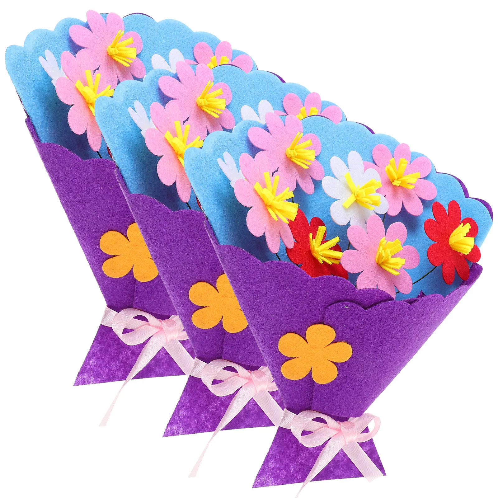 3Pcs DIY Bouquet Material Kit for Kids Nonwoven Craft Set Educational Handmade Flower Assembly Kit Bright Vivid Colors Enhances