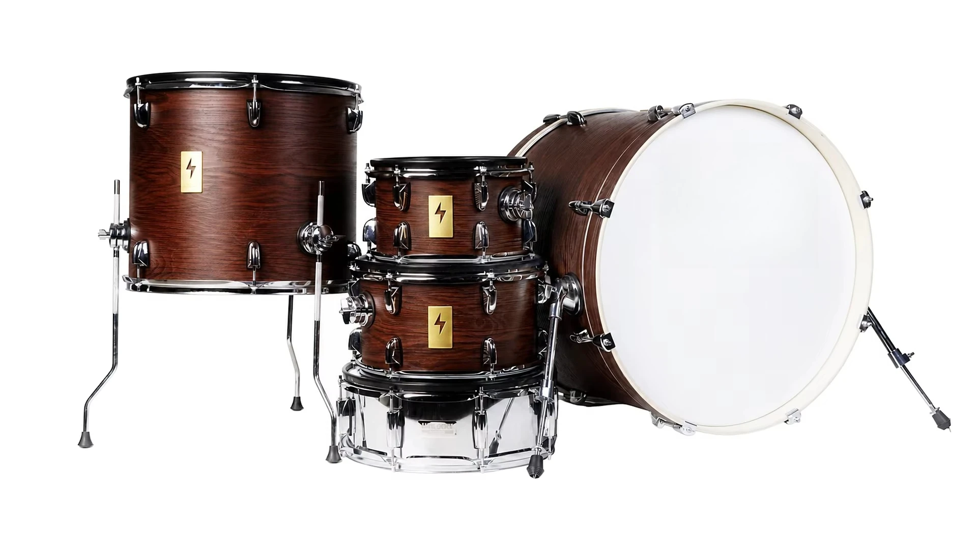 Full Size Electronic Drum Kit Without Module With Independent Hardware Stands Wood Shells and Multi-Point Trigger Toms