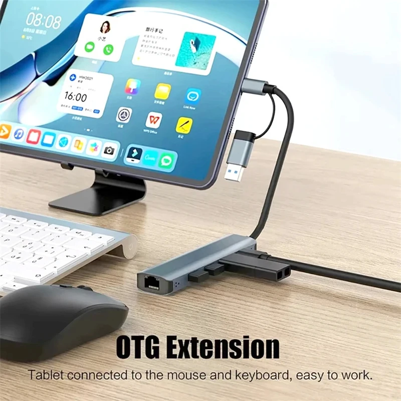 HUB USB 3.0 Docking Station USB-C Data Cable Adapter Ethernet Rj45 Gigabit Network Card Type-C Splitter for Macbook Air M1 M2
