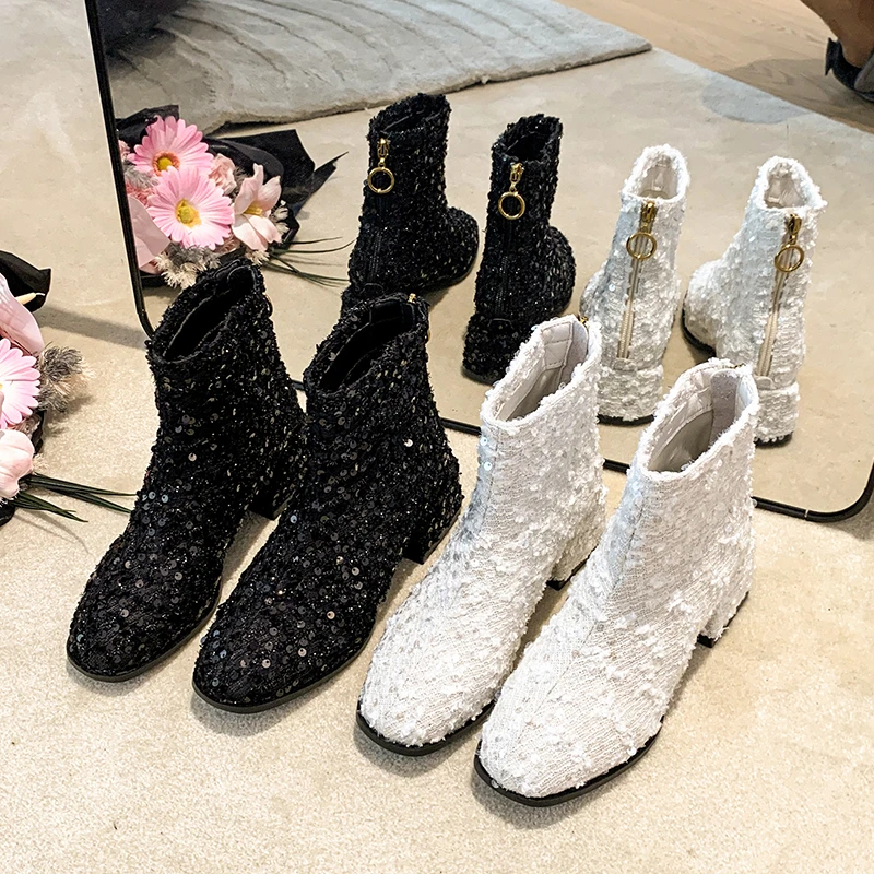 

Замшевые ботильоны интернет-знаменитостей, женские ботинки на массивном каблуке, новинка 2025, зимние модные темпераментные универсальные ботинки средней длины