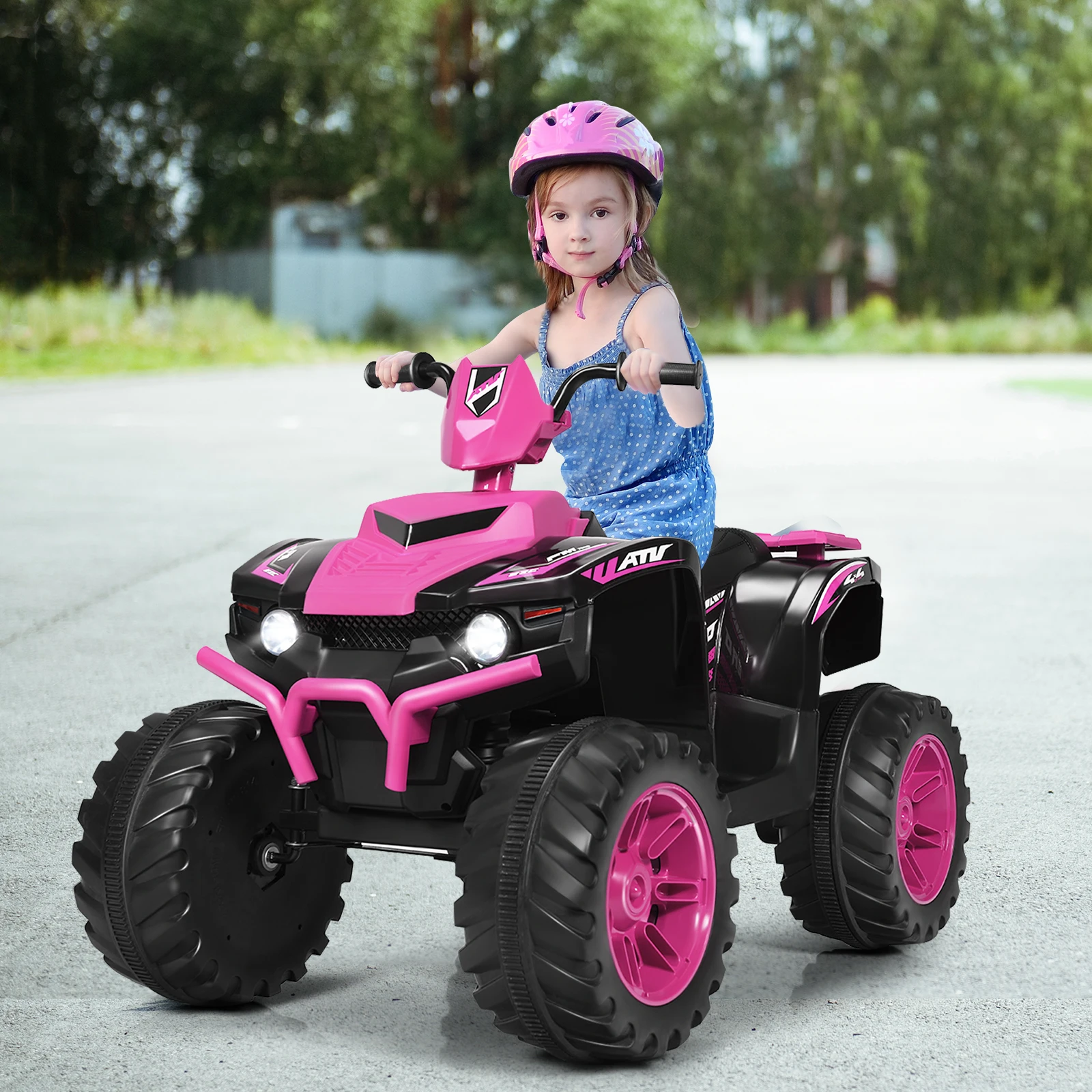 Crianças 4-Wheeler ATV Quad Ride On Car com luz LED e música, rosa, 12V