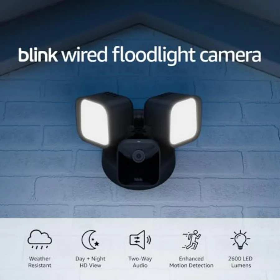

Камера-прожектор Blink Wired - Умная камера видеонаблюдения, 2600 люмен, HD-изображение в реальном времени, улучшенное обнаружение движения, встроенная сирена, работает с...