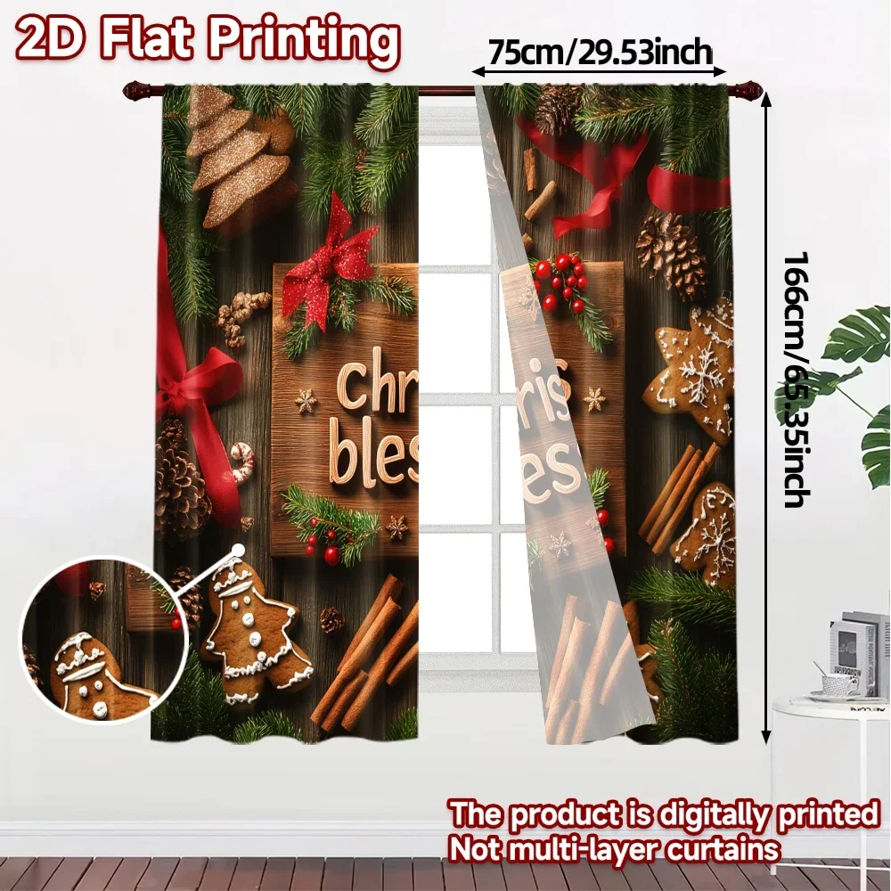 2pcs,Curtains Christmas cookies with pine cones and cinnamon sticks Contemporary Chic Curtains Polyester Curtains Thermal