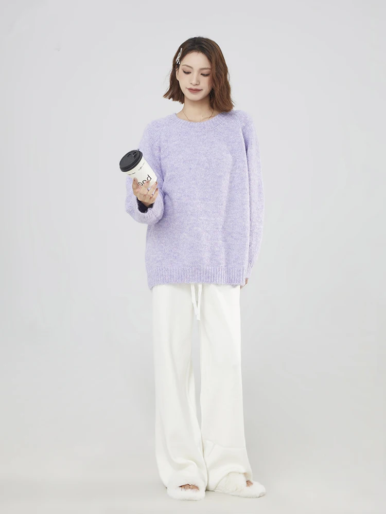 Lazy Style Long Sleeve Round Neck Sweater For Women Autumn Winter New Solid Color Pullover Knitted Sweater Female Casual Top