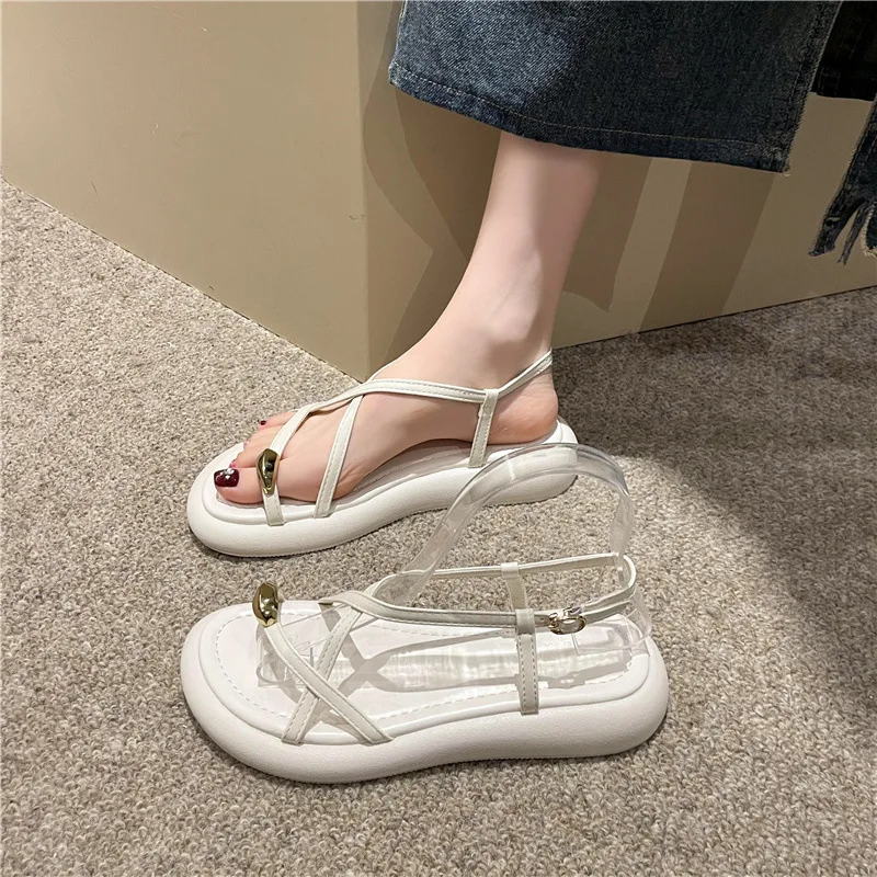 Summer Cross Toe Clip Sandals Women New Outside Flat Sole Casual Fashion Open Toe Sandalias Beach Flip Flops Shoes Zapatos Mujer