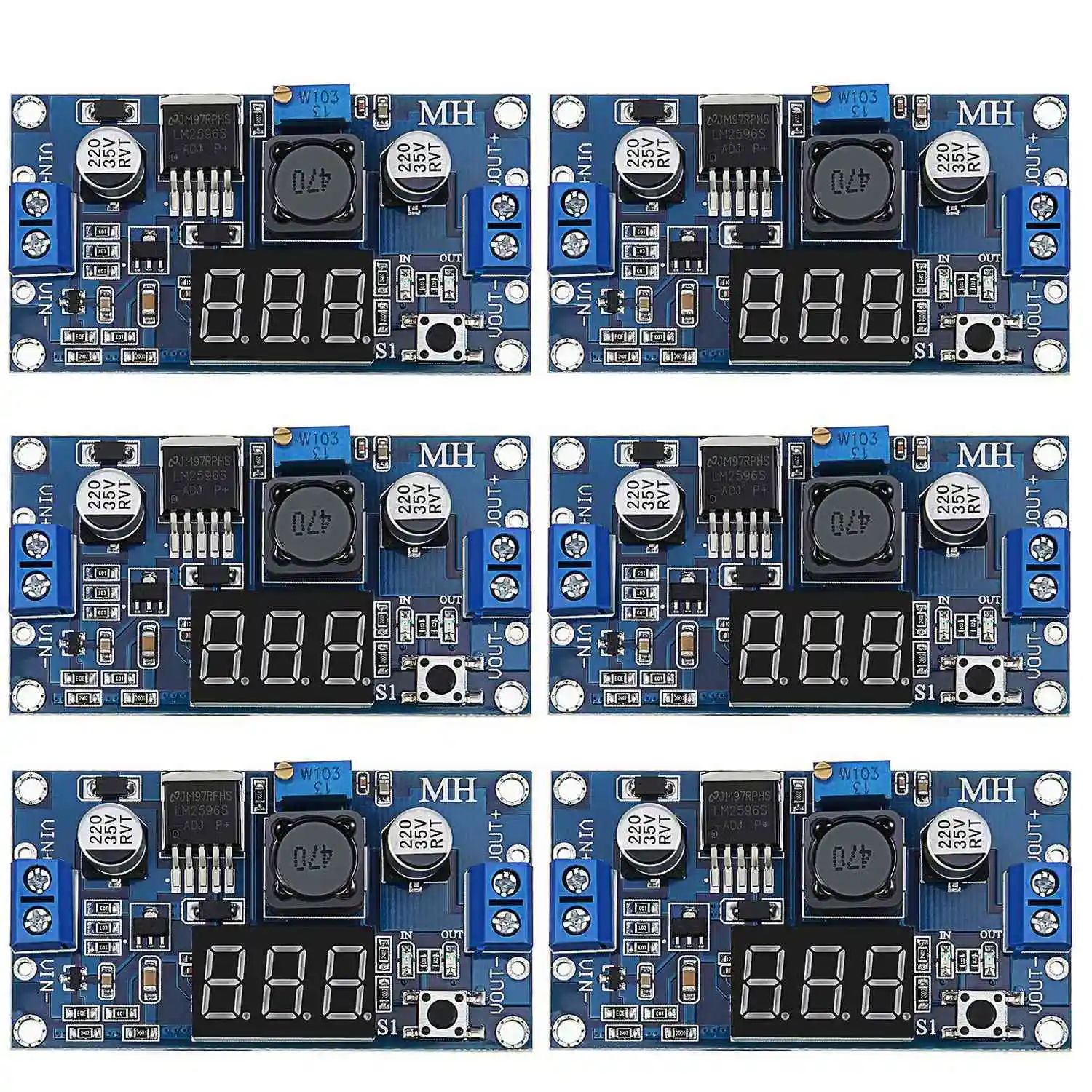 6 X Adjustable LM2596S DC-DC Down Converter, Down Voltage Regulator, Power Module, 36 V, 24 V, 12 V to 5 V, 2 A