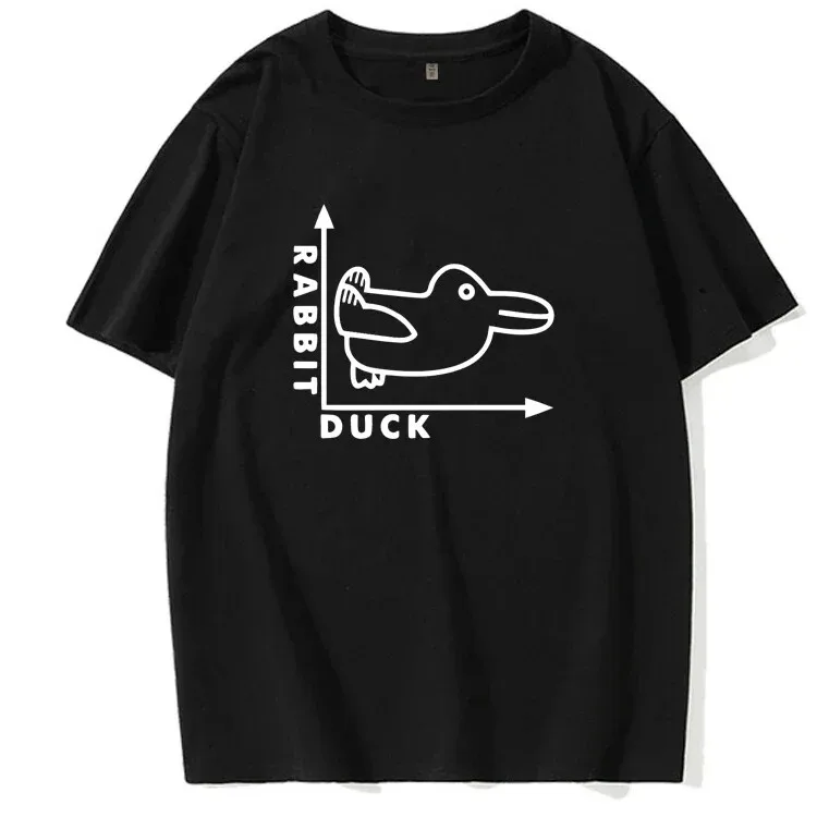 Duck Rabbit Fun Math Print Casual Large-Sized Simple Trendy Fashion Short-Sleeved T-Shirt for Men and Women Kids