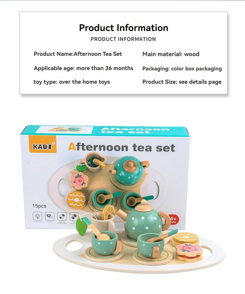 Holz Kinder Simulation Nachmittag Tee-Set Spielzeug Pretend Spielen Lebensmittel Lernen Rolle Spielen Spiel Frühen Pädagogisches Spielzeug für Kleinkinder G – Detail 3