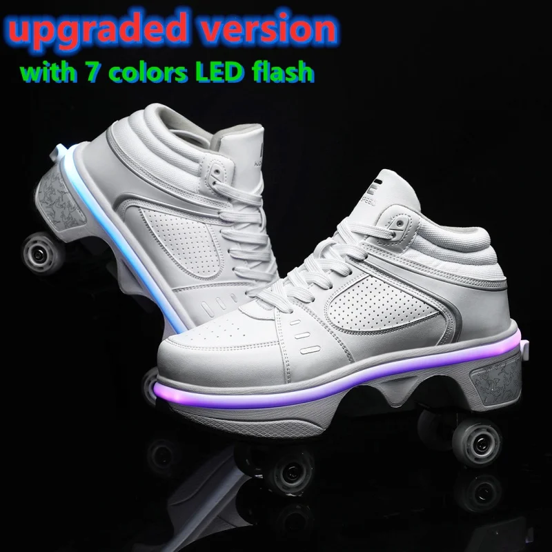 Deformação Unisex Roller Skating Shoes, LED Flash, 4 Rodas Patins Rodadas de Tênis de Corrida, Novo, 2022