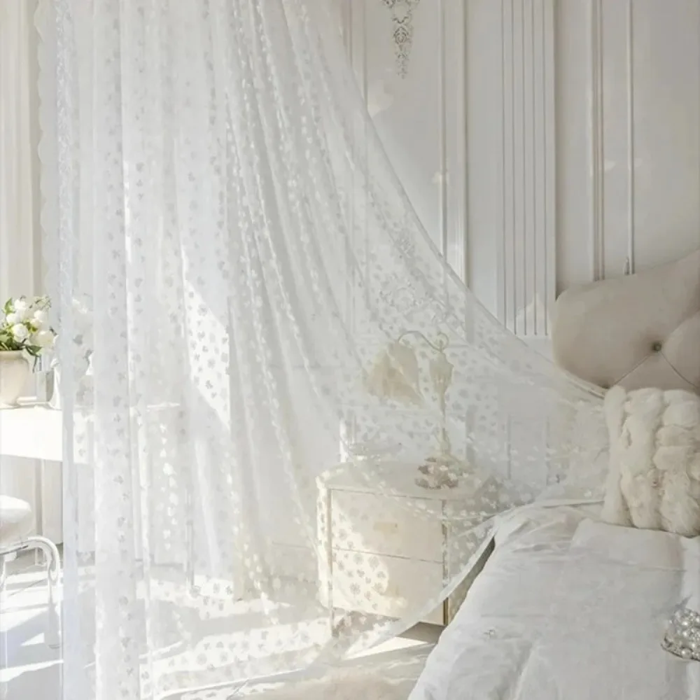 

Французские жаккардовые кружевные прозрачные шторы для спальни, гостиной, пасторальный дизайн четырехлистного клевера, карман стержня, верхние шторы большого размера