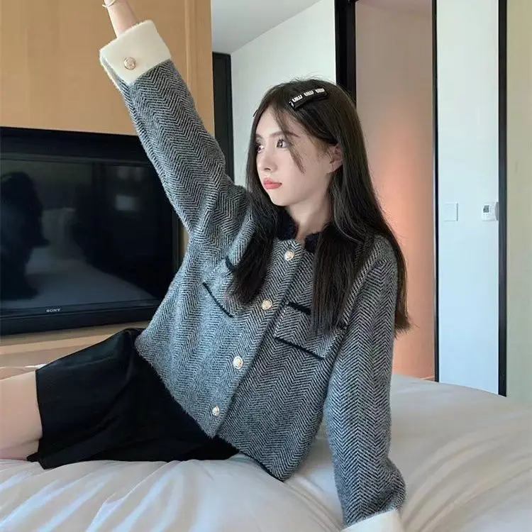 2025 New Autumn Winter Women Knit Cardigan Faux Mink Fur High Quality Thick Lapel Coat Elegant Sweater Top