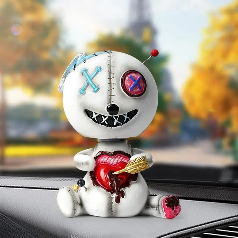 Voodoo Doll Bobble Head Toys Car Curse Doll Vehicle Dashboard Decoration Resin Voodoo Shaking Head Halloween Ornaments for Car