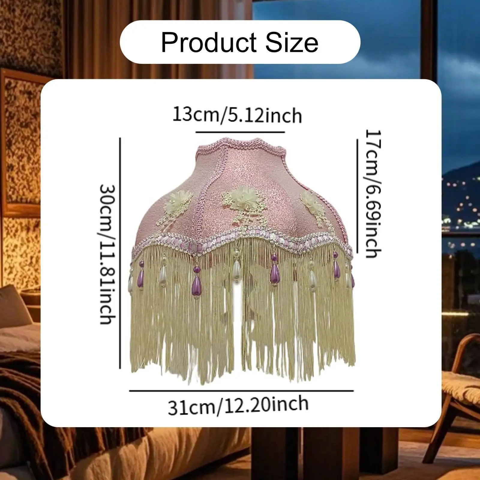 Decorative Tassel Lampshade Velvet Cloth Lace Floral Lamp Screen Lamp Shade Large for Living Room and Dining Table