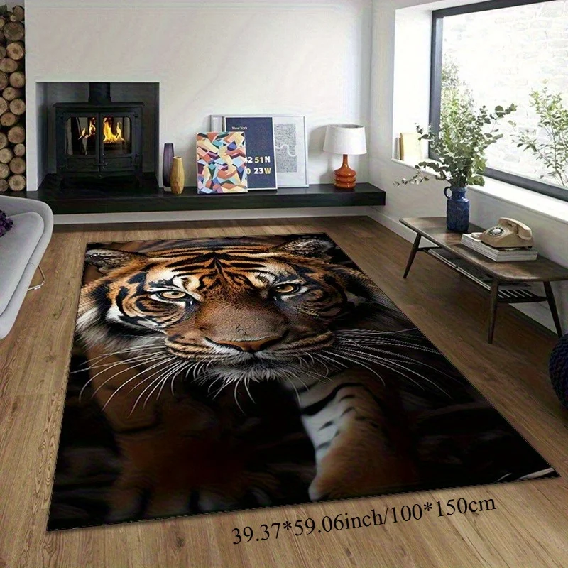 Vibrant Tiger Print Non-Slip Area Mat - Polyester, Machine Washable, Rectangular Home Decor Mat for Bedroom & Living Room, Featu