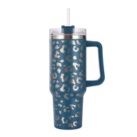 1200ml Stainless Steel Coffee Thermos Cup 40oz Tumbler With Handle Insulated Mug With Lids In-Car Vacuum Flasks Bottle Leopard