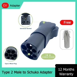 16A Single Phase EV Charger Station Converter Type 2 Male Plug to Schuko Universal Socket IEC62196 Type 2 EV Charging Adapter