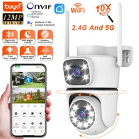 Tuya HD lente Dual 5G Wifi IP cámara PTZ exterior impermeable pantalla Dual seguridad del hogar-protección Color visión nocturna vigilancia
