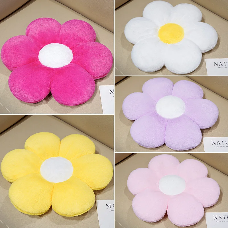 30/45cm colorido flor de pelúcia almofada de assento pele de coelho falso macio 6 pétalas girassol lance travesseiro sofá cadeira decoração de chão presente