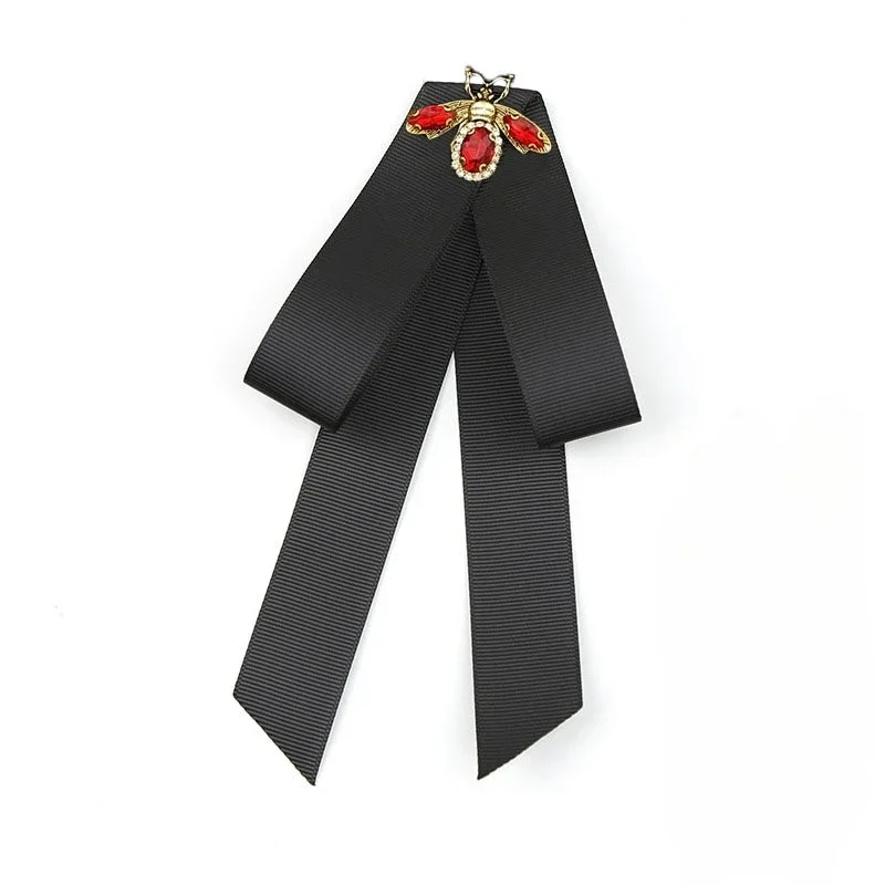 Bow Tie Brooch for Women's Handmade Ribbon Rhinestone Pin Korean Fashion Clothing College Style Shirt Accessories Collar Flower