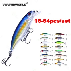 VWVIVIDWORLD-Minnow submersível 6 CM4.3G Bionic isca falsa, isca de pesca de longo alcance, atacado, 16-64pcs por conjunto