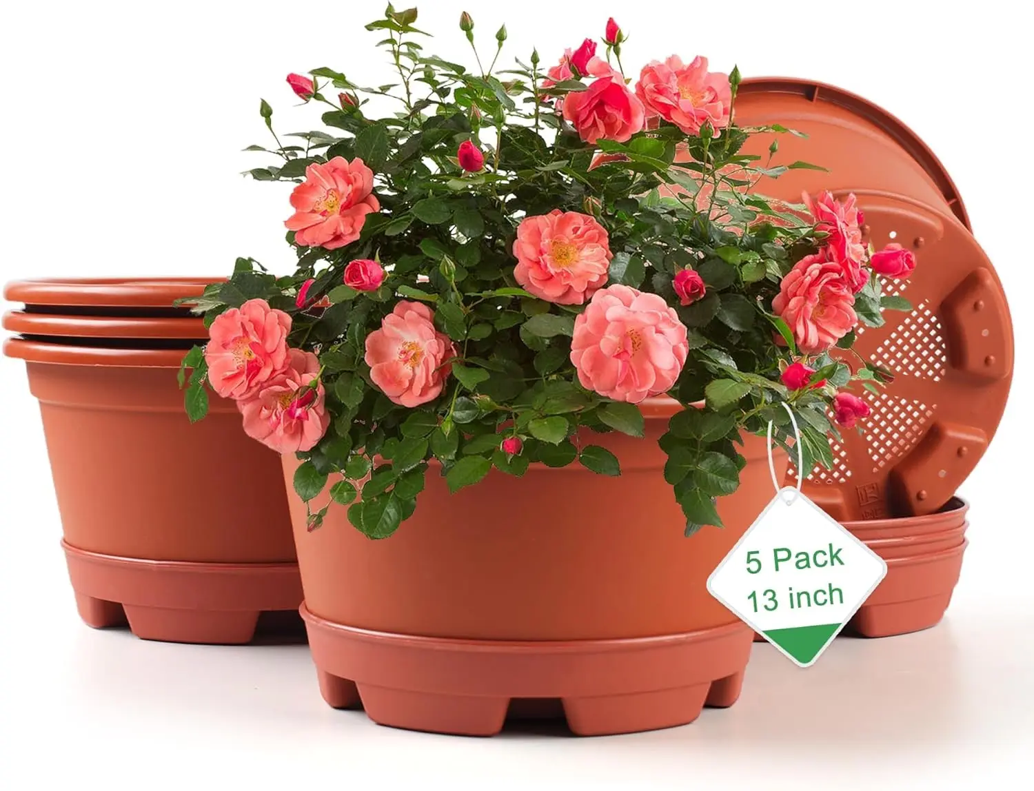 

5-Pack 13-inch Flower Pots with Saucers, Lightweight Resin Planters for Indoor & Outdoor Plants, Modern Decorative Garden Pots