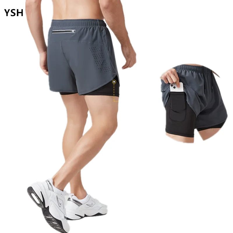 

YUSHUHUA New Men Women Running Shorts Gym Sports Shorts 2 In 1 Quick Dry Workout Training Gym Fitness Jogging Short Summer Men S