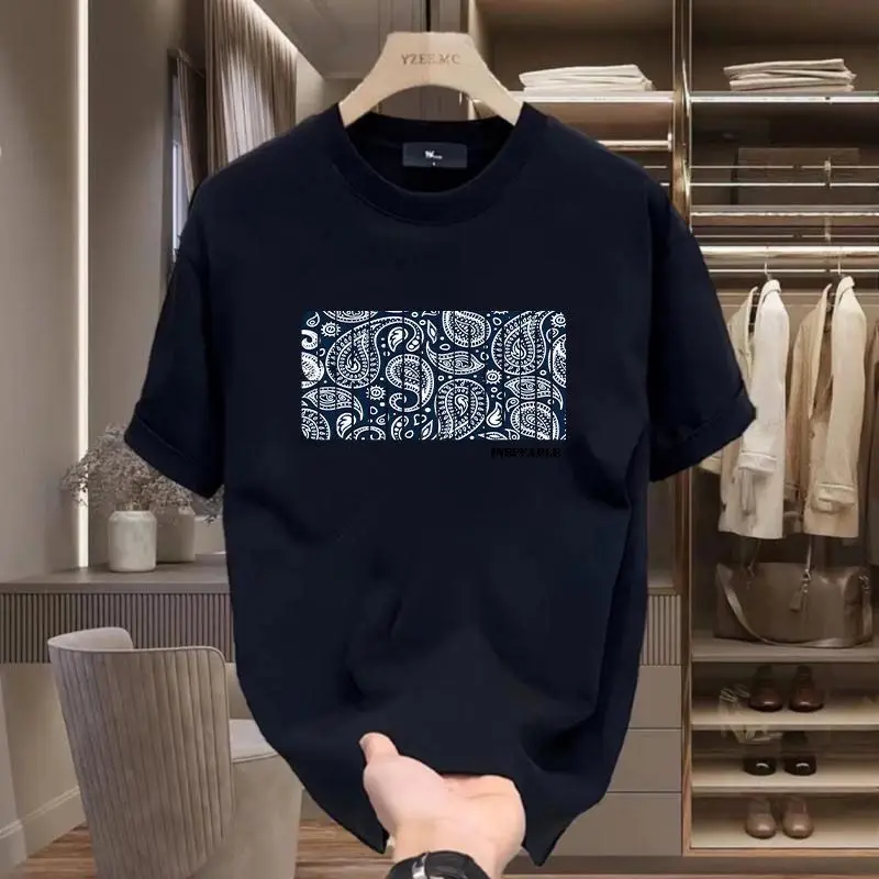 

Лето 2025 г., Новое поступление, свободная мужская хлопковая футболка с коротким рукавом и принтом, футболка с круглым вырезом, модные повседневные футболки с графическим принтом