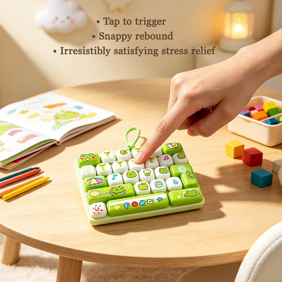 Funny 26 Grid Keyboard Keycap Clicker Keychain Fidget Push Squeeze Stress Anxiety Relief Decompression Sensory Bag Charm Gift