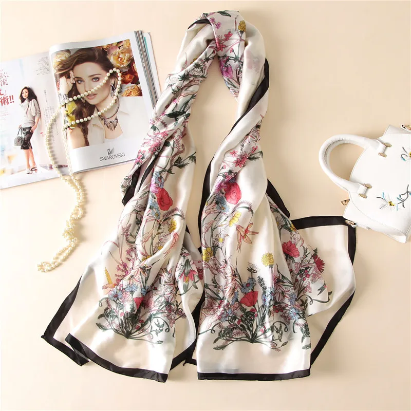 Spring Scarf Women\'s Luxury Design Scarf Silk Smooth Scarf Soft Muslim Headband Shawl Beach 85x180cm