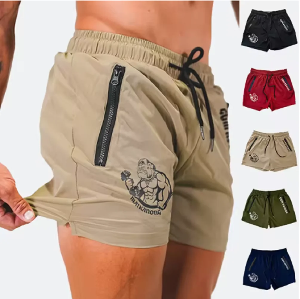 

Мужские шорты с принтом, летние быстросохнущие шорты с боковой двойной молнией и карманом на шнурке, баскетбольные тренировочные шорты для тренажерного зала с тремя точками