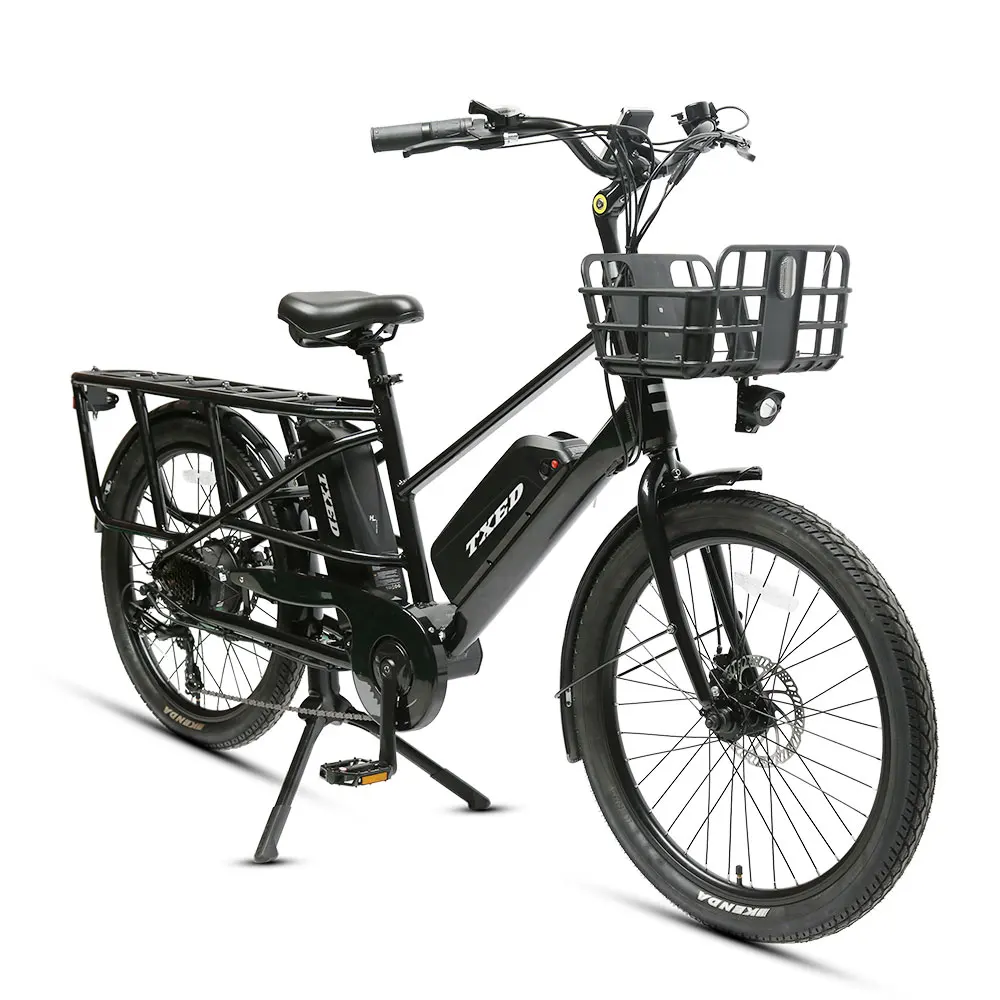 Bicicleta de Carga Familiar con Asiento para Bebé, Neumático de 24"x2.1, Batería de Litio Dual, Largo Alcance y Alta Potencia
