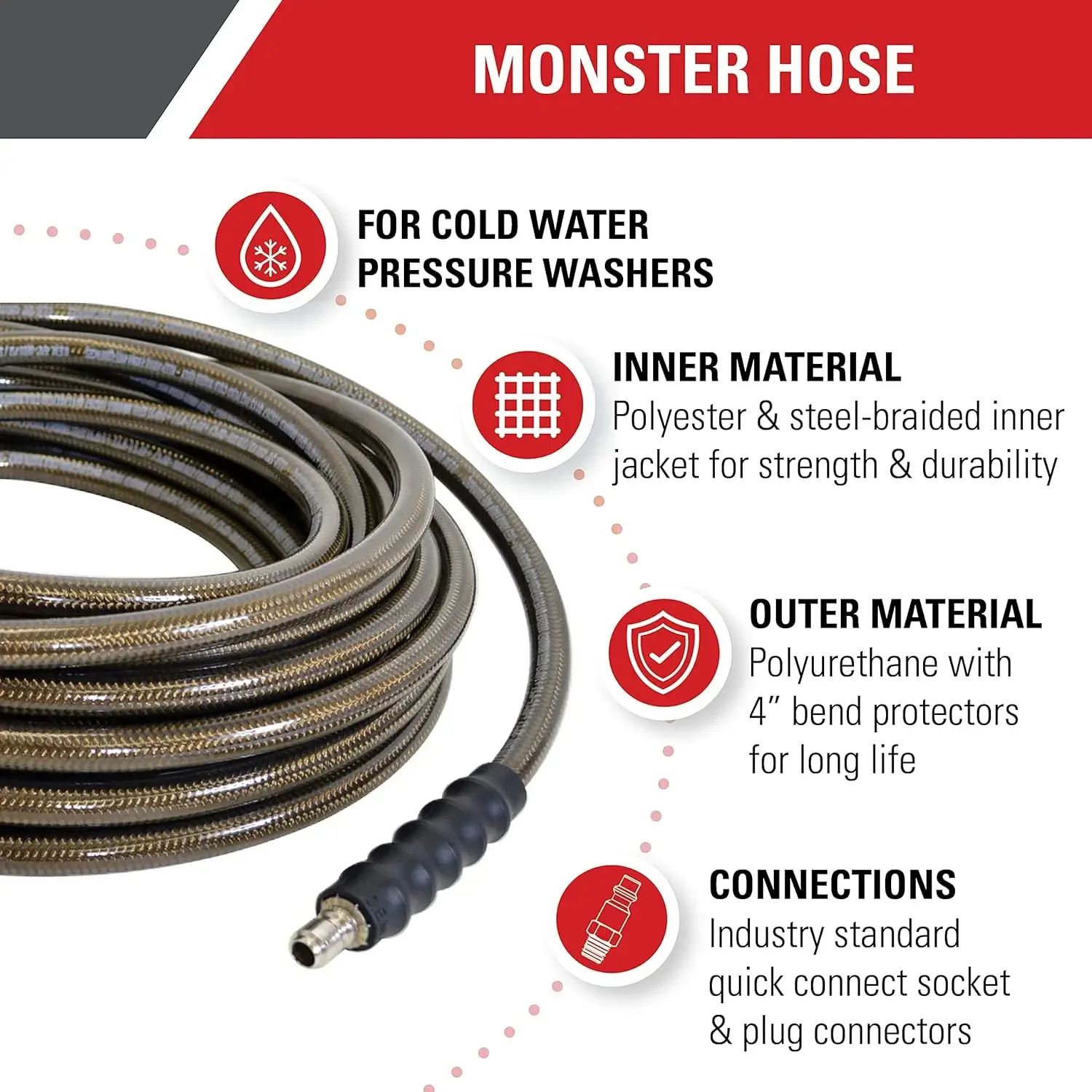 Cleaning 41032 Monster Series 4500 PSI Pressure Washer Hose, Cold Water Use, 3/8 Inch Inner Diameter, 150-Foot, Brown