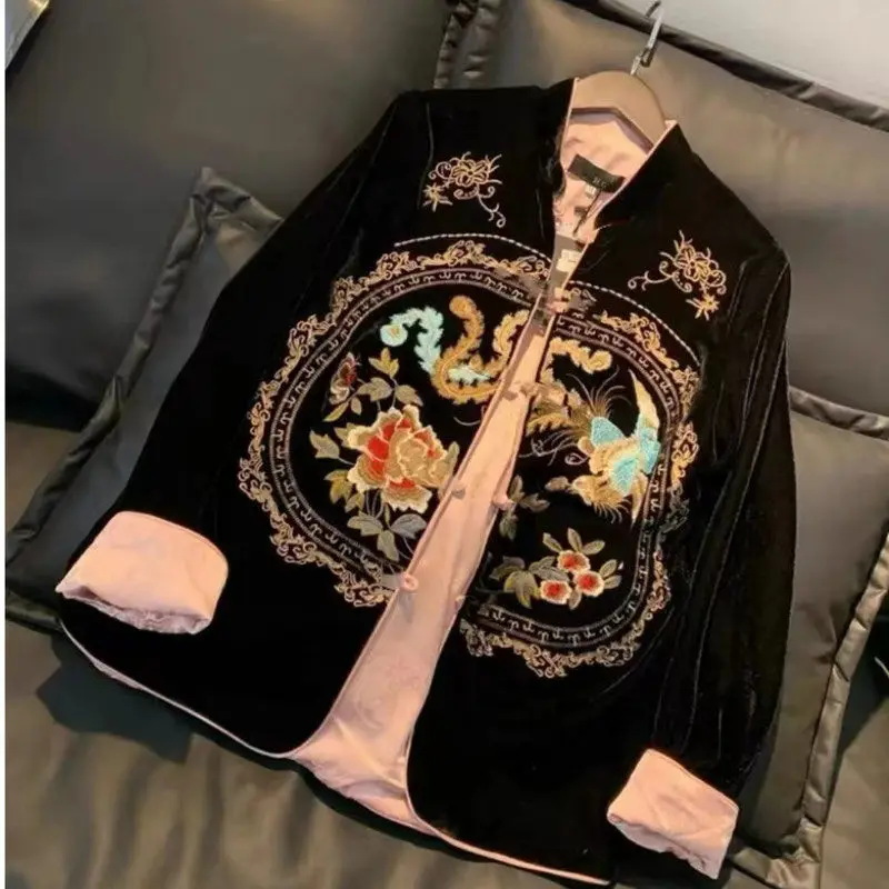 

Chinese style traditional top women autumn warm coat Embroidery craft qipao coat oriental vintage tangsuit daily festival coat