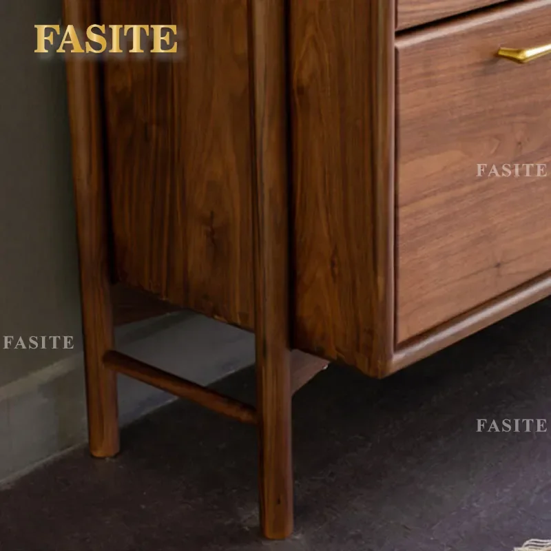For Black Walnut Dining Side Cabinet Modern Simple Chinese Retro Glass Door Storage Cupboard Tea Wine Display