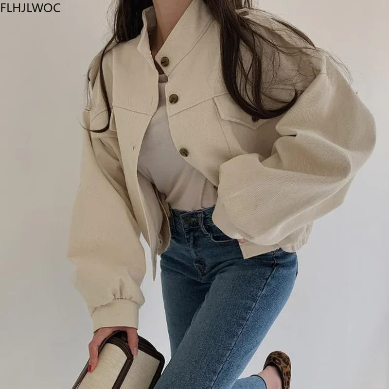 

2025 Autumn Winter Short Coats Outerwear Long Sleeve Cute Fashion Solid Single Breasted Button Crop Korean Short Jackets 9020