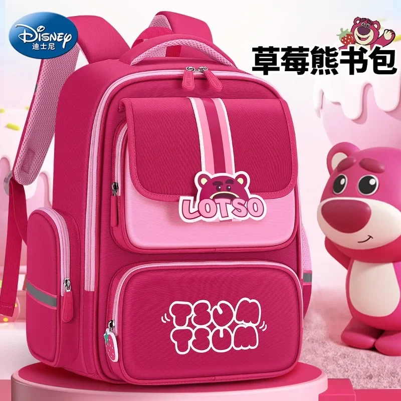 

Disney Strawberry Bear Schoolbag Female Pupils Super Lightweight Backbone Protective Children's Waterproof Cartoon Backpack New