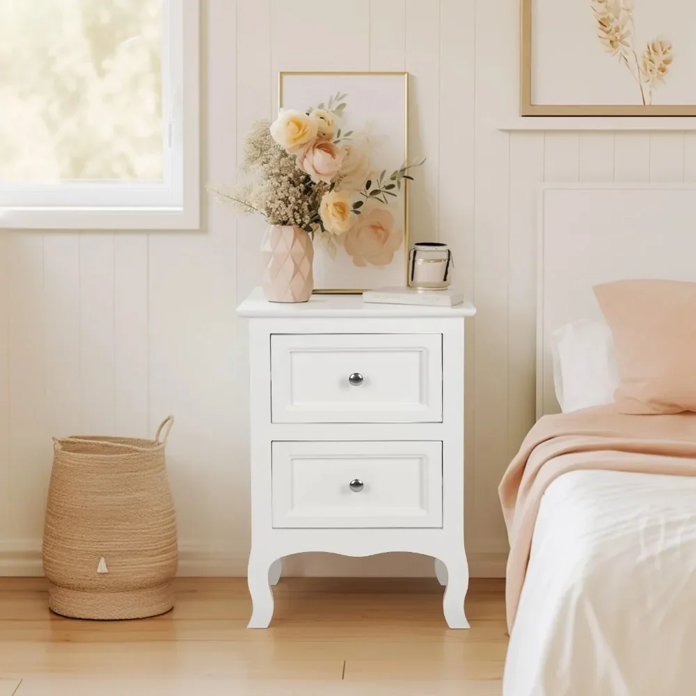 Juego de 2 mesitas de noche, mesa auxiliar, color blanco