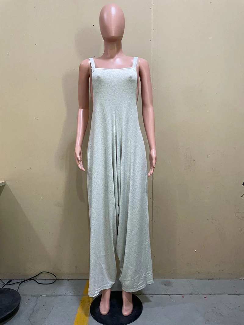 STYLISH LADY Solid Color Wide Leg Rompers and Jumpsuits 2025 Summer Women Spaghetti Strap O Neck Backless Loose Street Overalls
