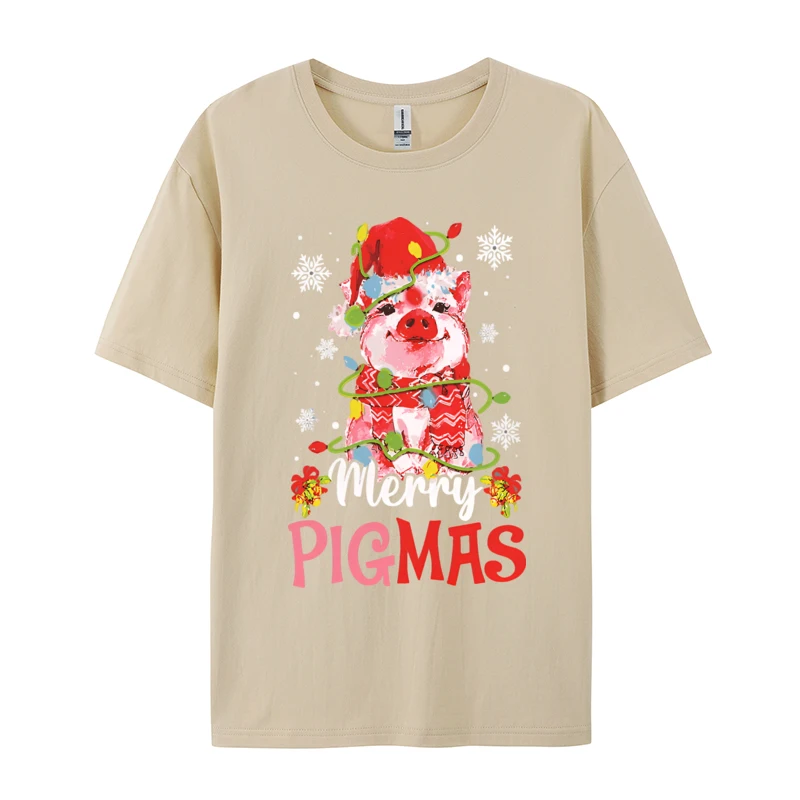 Merry Pigmas Pig Christmas Pajama For Men Tshirts Men Cotton T-Shirt Birthday Alternative Tees Streetwear Tshirt Graphic